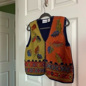 L Knit Vintage Fall-themed Sweater Vest
